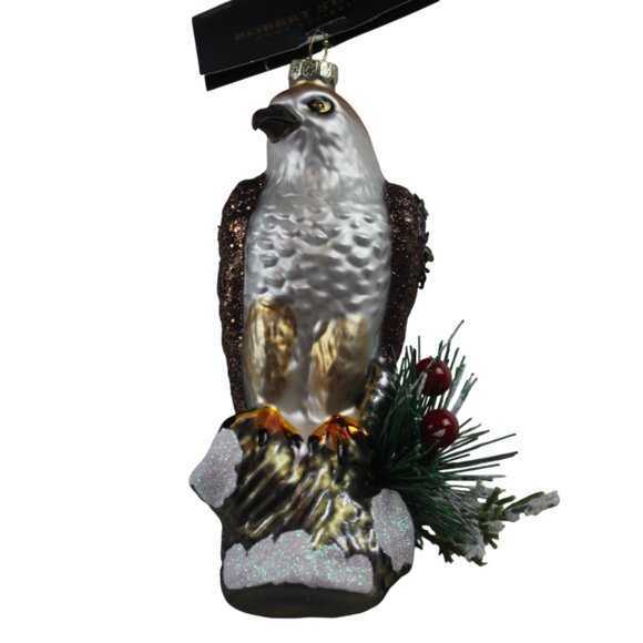Robert Stanley Eagle Christmas Ornament Blown Glass Brown White Glitter 5" NWT - Picture 1 of 5